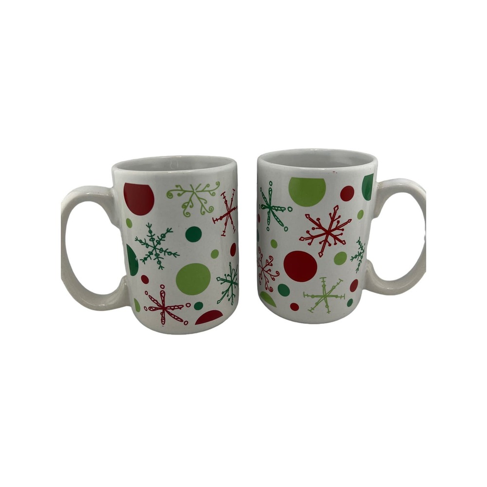 Christmas Coffee Hot Chocolate Tea Cup Mug Pair Retro Snowflake Balls Cute